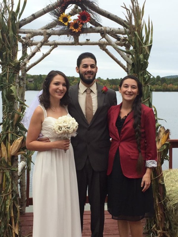Intimate family style wedding at rustic Maine cabin